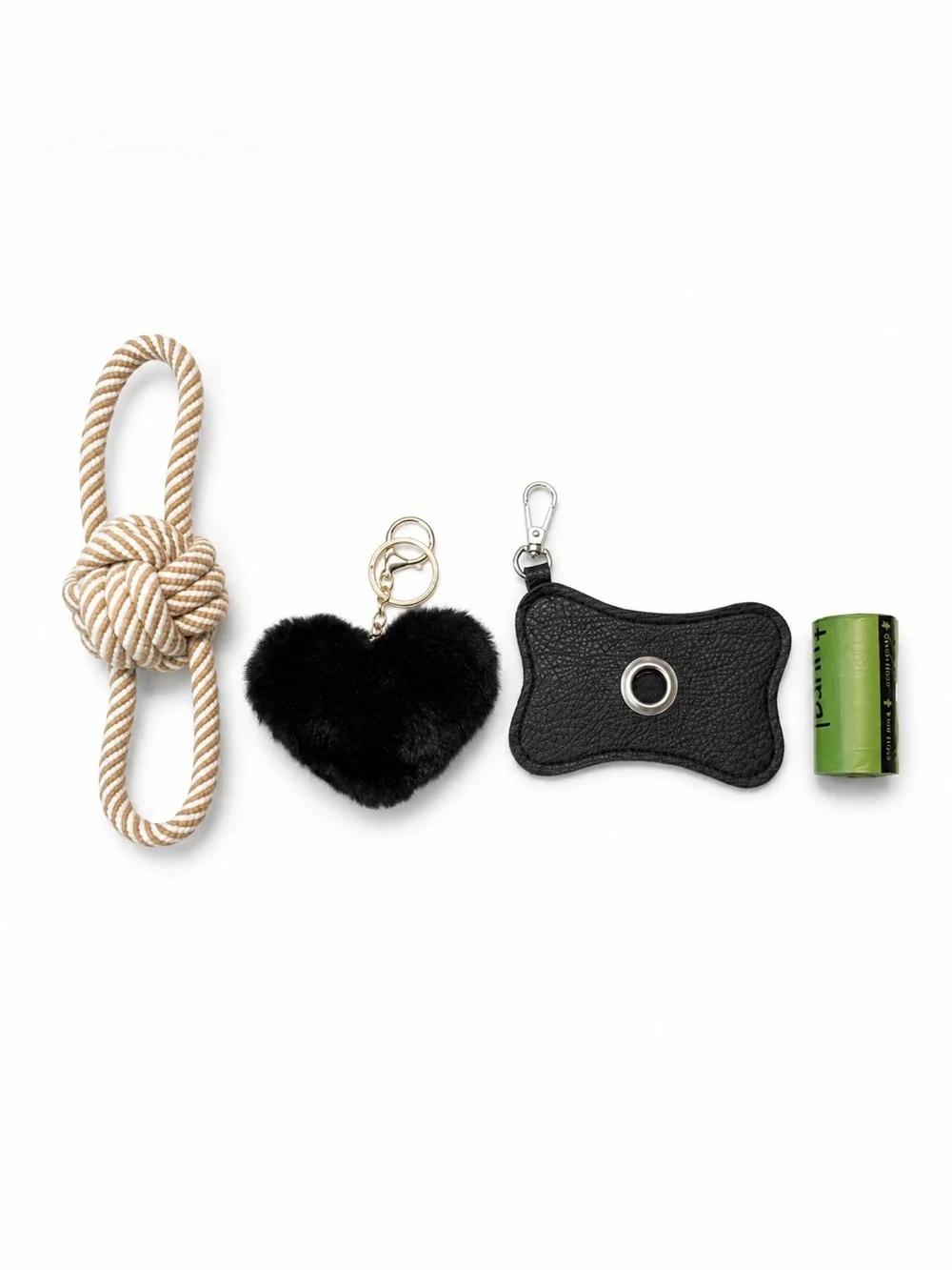 Dog Gift Set | Rope Toy, Poop Bag Holder, Bags & Heart Charm